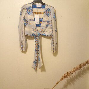 NWT Kasia Southwestern Embroidered Tie Front Jacket